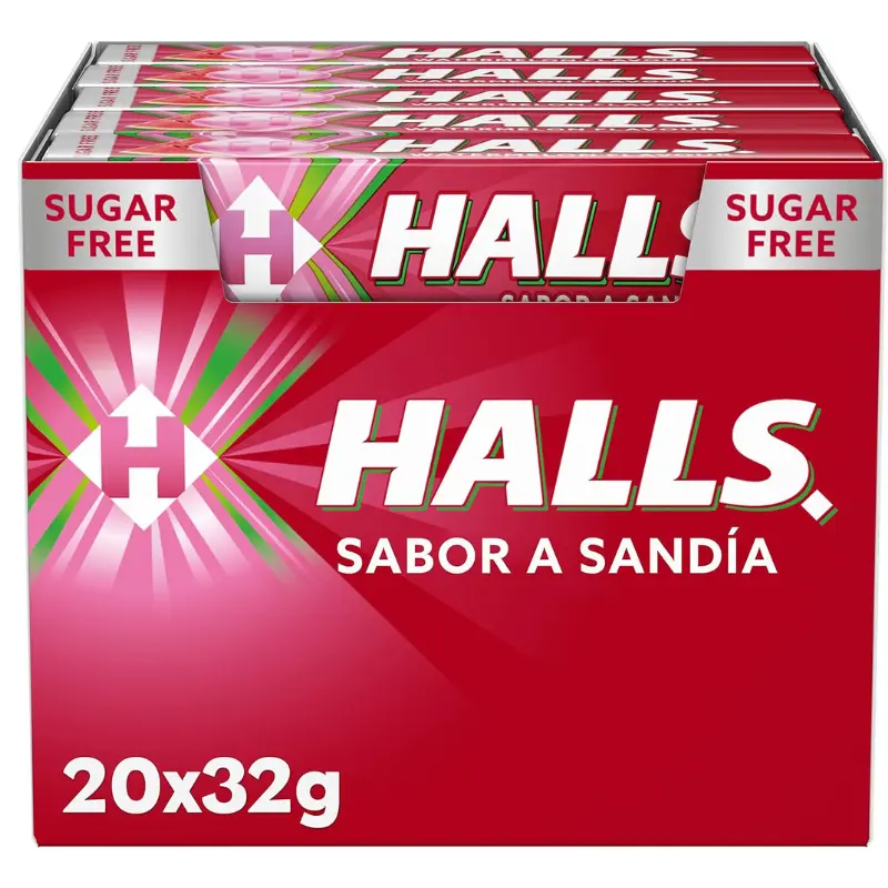 Pack x20 sticks de caramelos sin azúcar Halls Sandía