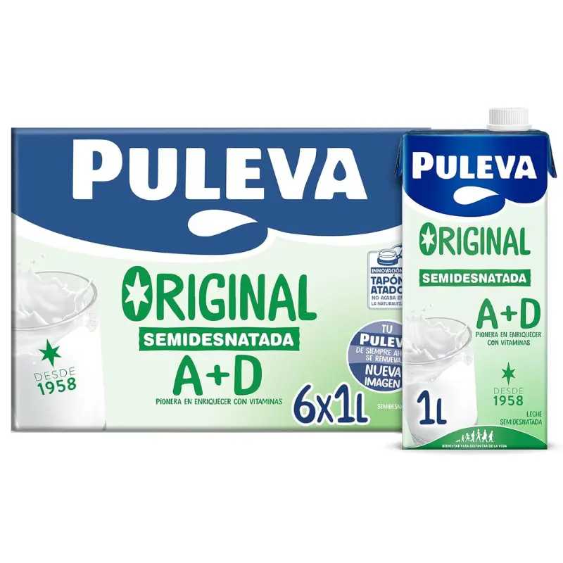 Pack x6 Leche Puleva Semi y Desnatada A+D