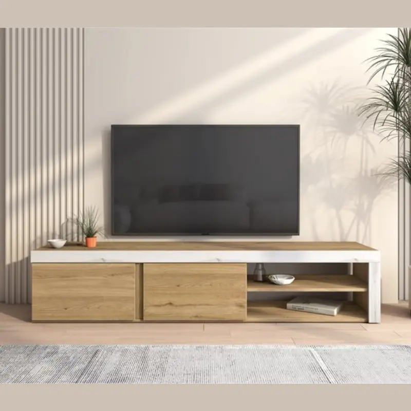 Mueble de salón para TV de 180cm en roble y blanco