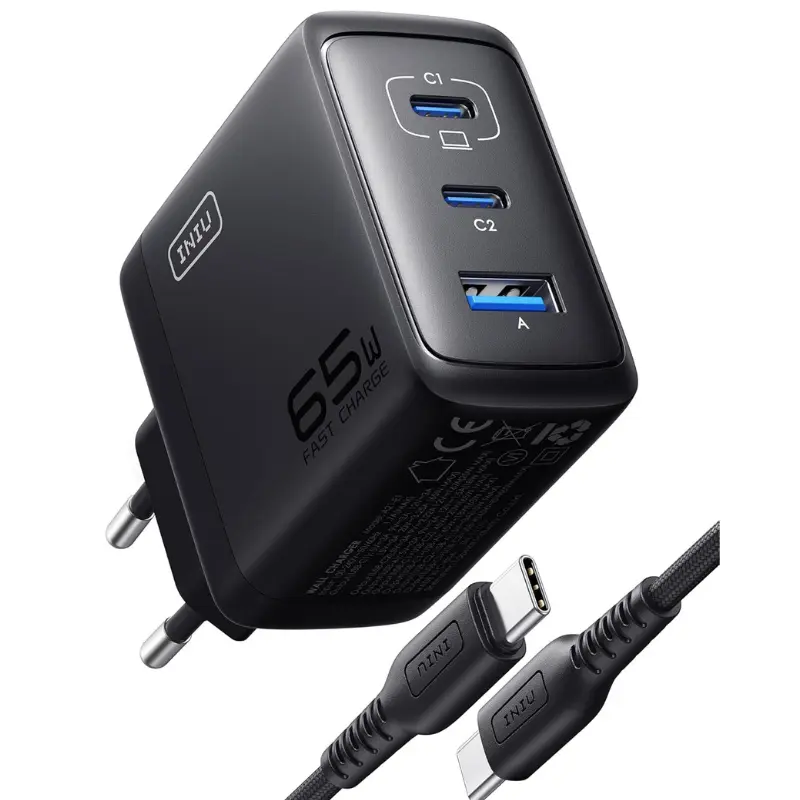 INIU Cargador USB C 3 en 1 de 65W con 3 puertos