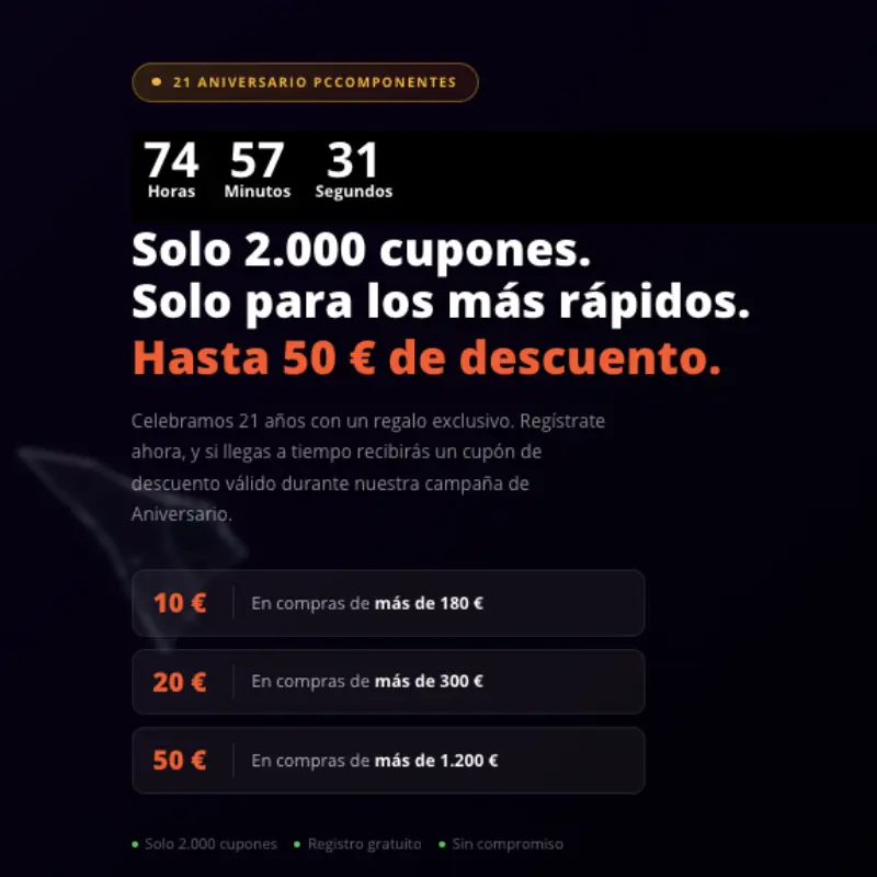 ¡21 Aniversario de PcComponentes! Los 2000 primeros se llevan hasta 50€