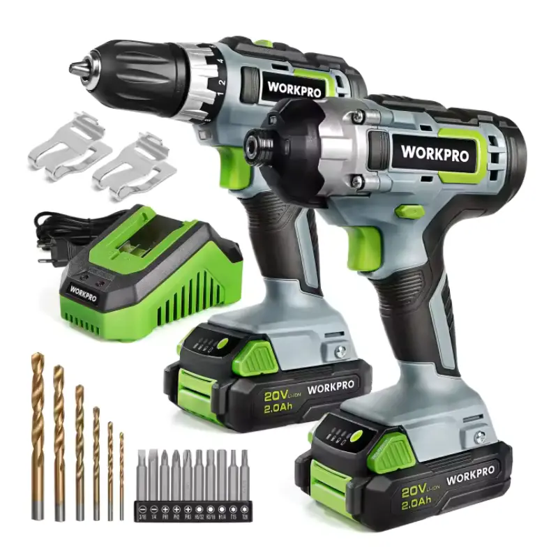 Pack Workpro: taladro + pistola de impacto + accesorios